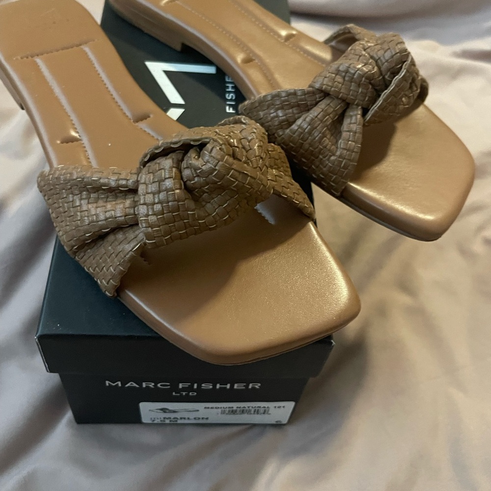 Marc Fisher Women's Brown Woven Slide Sandals